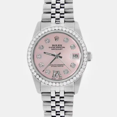 Pre-owned Rolex Custom Pink Diamond Stainless Steel Datejust Automatic Women's Wristwatch 31mm