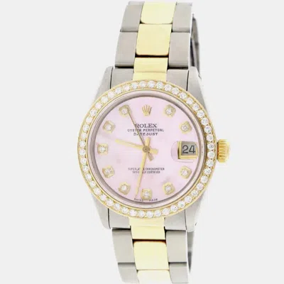 Pre-owned Rolex Custom Pink Mop Diamond 18k Yellow Gold Stainless Steel Datejust Automatic Women's Wristwatch 31mm