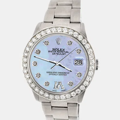 Pre-owned Rolex Custom Purple Mop 1.62ct Diamond Stainless Steel Datejust Automatic Women's Wristwatch 31 Mm In Blue