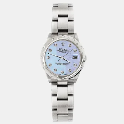Pre-owned Rolex Custom Purple Mop Diamond Stainless Steel Datejust 78240 Automatic Women's Wristwatch 31 Mm