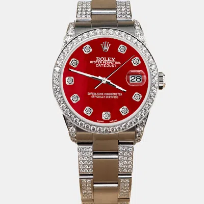 Pre-owned Rolex Custom Red Mop 3.5ct Diamond Stainless Steel Datejust Automatic Women's Wristwatch 31 Mm