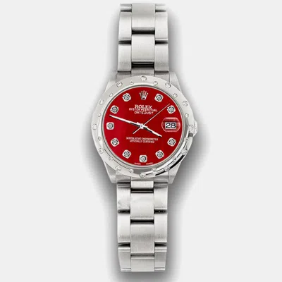 Pre-owned Rolex Custom Red Mop Diamond Stainless Steel Datejust 78240 Automatic Women's Wristwatch 31 Mm