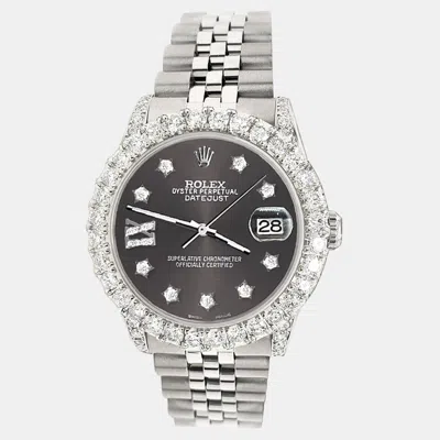 Pre-owned Rolex Custom Rhodium 2.95ct Diamond Stainless Steel Datejust Automatic Women's Wristwatch 31 Mm In Grey