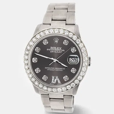 Pre-owned Rolex Custom Rhodium Grey 1.62ct Diamond Stainless Steel Datejust Automatic Women's Wristwatch 31 Mm