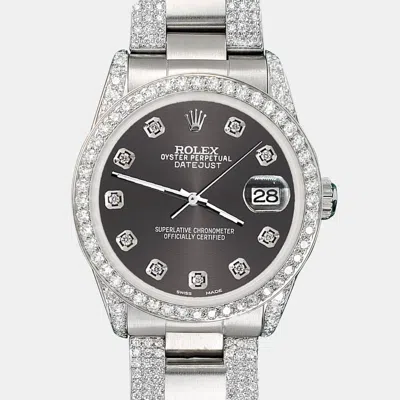 Pre-owned Rolex Custom Rhodium Grey 3.5ct Diamond Stainless Steel Datejust Automatic Women's Wristwatch 31 Mm