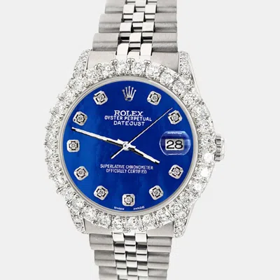 Pre-owned Rolex Custom Royal Blue 2.95ct Diamond Stainless Steel Datejust Automatic Women's Wristwatch 31 Mm