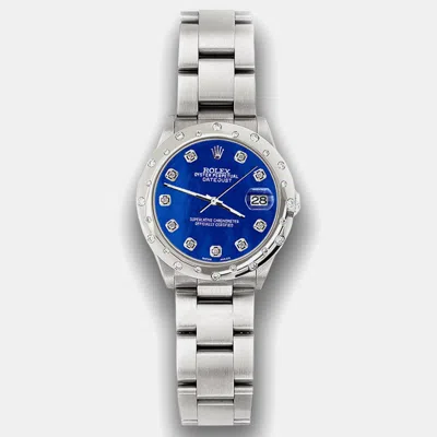 Pre-owned Rolex Custom Royal Blue Diamond Stainless Steel Datejust 78240 Automatic Women's Wristwatch 31 Mm