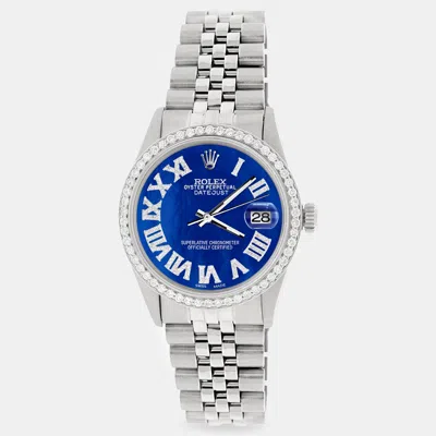Pre-owned Rolex Custom Royal Blue Mop Diamond Stainless Steel Datejust Automatic Men's Wristwatch 36mm
