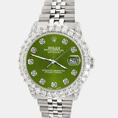 Pre-owned Rolex Custom Royal Green 2.95ct Diamond Stainless Steel Datejust Automatic Women's Wristwatch 31 Mm