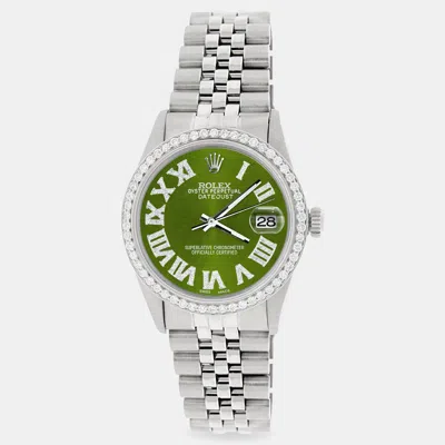 Pre-owned Rolex Custom Royal Green Diamond Stainless Steel Datejust Automatic Men's Wristwatch 36mm