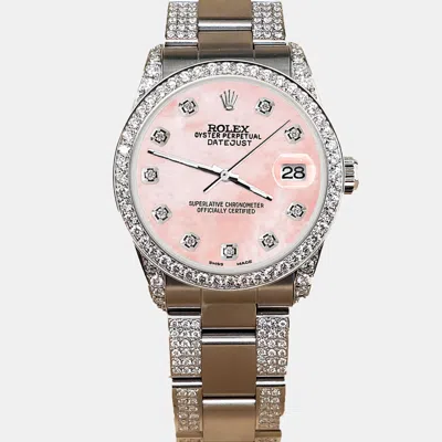 Pre-owned Rolex Custom Royal Pink Mop 3.5ct Diamond Stainless Steel Datejust Automatic Women's Wristwatch 31 Mm
