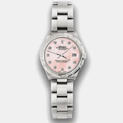 Pre-owned Rolex Custom Royal Pink Mop Diamond Stainless Steel Datejust 78240 Automatic Women's Wristwatch 31 Mm