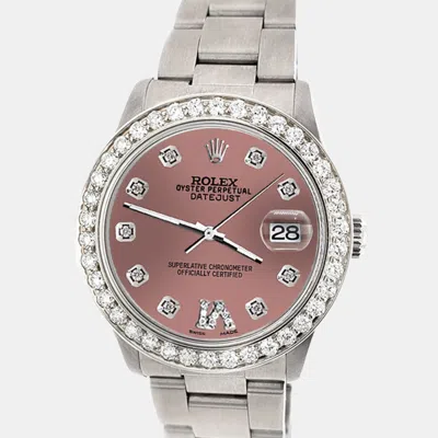 Pre-owned Rolex Custom Salmon 1.62ct Diamond Stainless Steel Datejust Automatic Women's Wristwatch 31 Mm In Pink