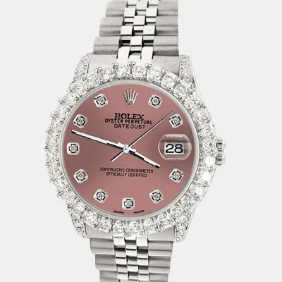 Pre-owned Rolex Custom Salmon 2.95ct Diamond Stainless Steel Datejust Automatic Women's Wristwatch 31 Mm In Pink
