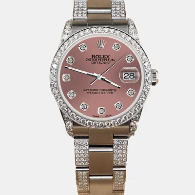 Pre-owned Rolex Custom Salmon 3.5ct Diamond Stainless Steel Datejust Automatic Women's Wristwatch 31 Mm In Pink