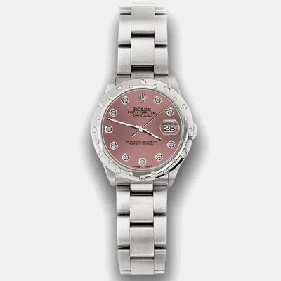 Pre-owned Rolex Custom Salmon Diamond Stainless Steel Datejust 78240 Automatic Women's Wristwatch 31 Mm In Pink