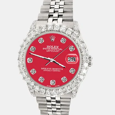Pre-owned Rolex Custom Scarlet Red 2.95ct Diamond Stainless Steel Datejust Automatic Women's Wristwatch 31 Mm