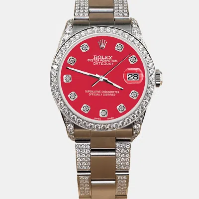 Pre-owned Rolex Custom Scarlet Red 3.5ct Diamond Stainless Steel Datejust Automatic Women's Wristwatch 31 Mm