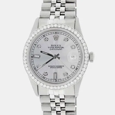 Pre-owned Rolex Custom Silver Diamond Stainless Steel Datejust Automatic Men's Wristwatch 36mm