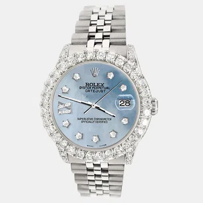 Pre-owned Rolex Custom Sky Blue Mop 2.95ct Diamond Stainless Steel Datejust Automatic Women's Wristwatch 31 Mm