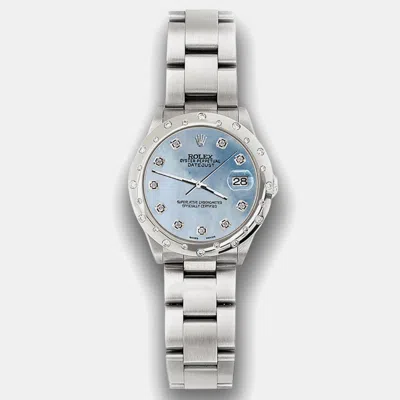 Pre-owned Rolex Custom Sky Blue Mop Diamond Stainless Steel Datejust 78240 Automatic Women's Wristwatch 31 Mm