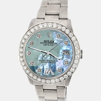 Pre-owned Rolex Custom Tahitian Blue Mop 1.62ct Diamond Stainless Steel Datejust Automatic Women's Wristwatch 31 Mm
