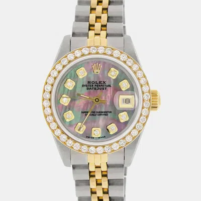 Pre-owned Rolex Custom Tahitian Mop Diamond 18k Yellow Gold Stainless Steel Datejust Automatic Women's Wristwatch 26