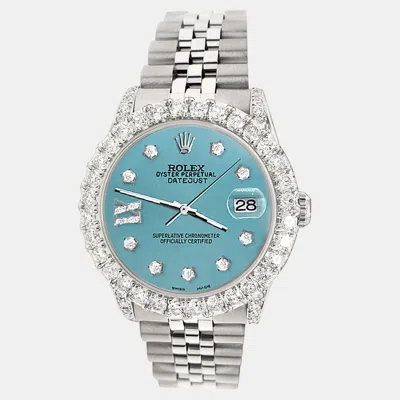 Pre-owned Rolex Custom Turquoise 2.95ct Diamond Stainless Steel Datejust Automatic Women's Wristwatch 31 Mm In Blue