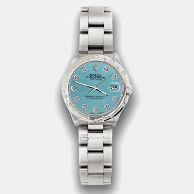 Pre-owned Rolex Custom Turquoise Diamond Stainless Steel Datejust 78240 Automatic Women's Wristwatch 31 Mm In Blue