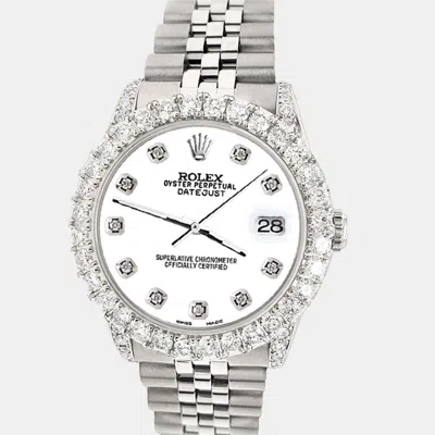 Pre-owned Rolex Custom White 2.95ct Diamond Stainless Steel Datejust Automatic Women's Wristwatch 31 Mm