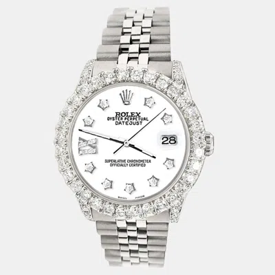 Pre-owned Rolex Custom White 2.95ct Diamond Stainless Steel Datejust Automatic Women's Wristwatch 31 Mm