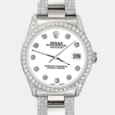 Pre-owned Rolex Custom White 3.5ct Diamond Stainless Steel Datejust Automatic Women's Wristwatch 31 Mm