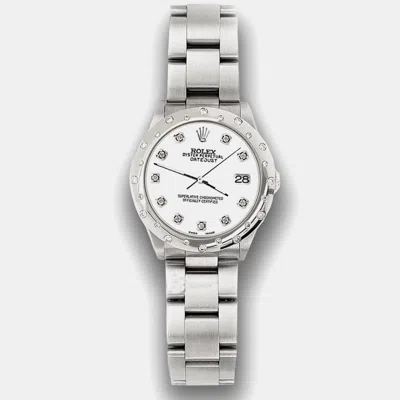 Pre-owned Rolex Custom White Diamond Stainless Steel Datejust 78240 Automatic Women's Wristwatch 31 Mm