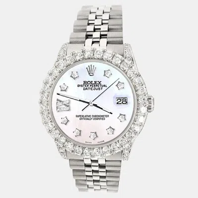 Pre-owned Rolex Custom White Mop 2.95ct Diamond Stainless Steel Datejust Automatic Women's Wristwatch 31 Mm