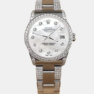 Pre-owned Rolex Custom White Mop 3.5ct Diamond Stainless Steel Datejust Automatic Women's Wristwatch 31 Mm