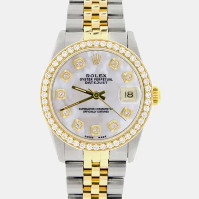 Pre-owned Rolex Custom White Mop Diamond 18k Yellow Gold Stainless Steel Datejust Automatic Women's Wristwatch 31mm