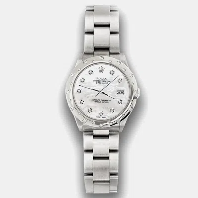 Pre-owned Rolex Custom White Mop Diamond Stainless Steel Datejust 78240 Automatic Women's Wristwatch 31 Mm
