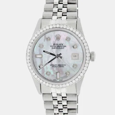 Pre-owned Rolex Custom White Mop Diamond Stainless Steel Datejust Automatic Men's Wristwatch 36mm