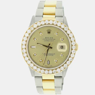 Pre-owned Rolex Customised 2.80ct Diamond 18k Yellow Gold Stainless Steel Datejust Automatic Men's Wristwatch 36mm
