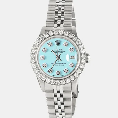 Pre-owned Rolex Customised Aqua Blue 1.3ct Diamond Stainless Steel Datejust Automatic Women's Wristwatch 26mm