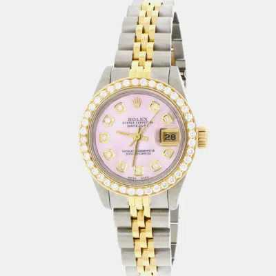 Pre-owned Rolex Customised Aqua Mop Diamond 18k Yellow Gold Stainless Steel Datejust Automatic Women's Wristwatch 26