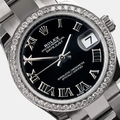 Pre-owned Rolex Customised Black Diamond Stainless Steel Datejust 178240 Automatic Women's Wristwatch 31mm