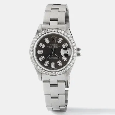 Pre-owned Rolex Customised Black Diamond Stainless Steel Datejust Automatic Women's Wristwatch 26mm
