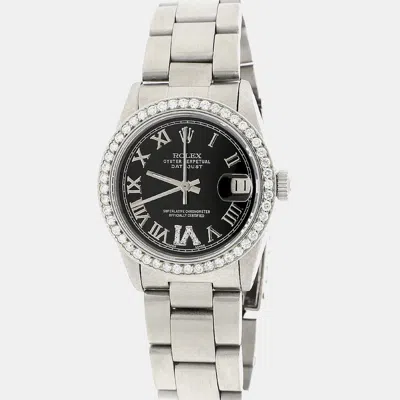 Pre-owned Rolex Customised Black Diamond Stainless Steel Datejust Automatic Women's Wristwatch 31mm