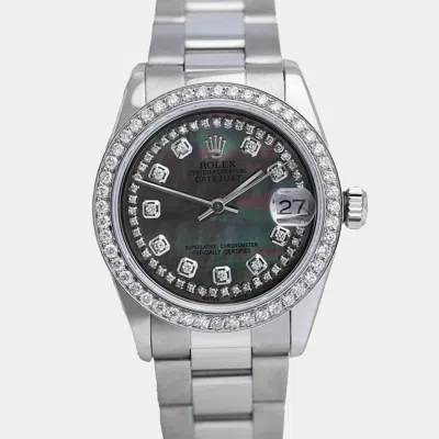Pre-owned Rolex Customised Black Mop Diamond Stainless Steel Datejust 68274 Automatic Women's Wristwatch 31mm