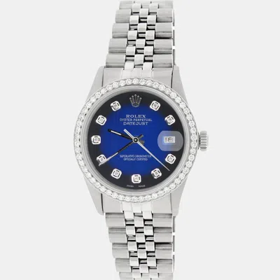 Pre-owned Rolex Customised Blue 1.1ct Diamond Stainless Steel Datejust Automatic Men's Wristwatch 36mm