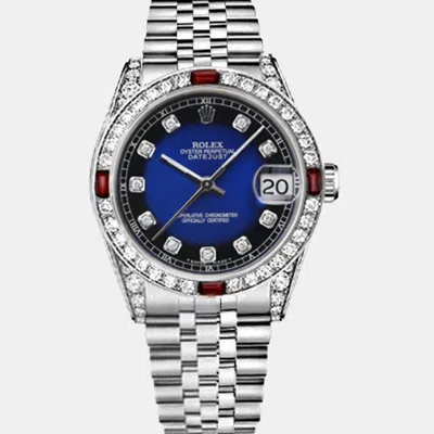 Pre-owned Rolex Customised Blue Diamond Stainless Steel Datejust 68274 Automatic Women's Wristwatch 31mm