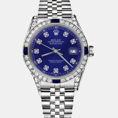 Pre-owned Rolex Customised Blue Diamond Stainless Steel Datejust 68274 Automatic Women's Wristwatch 31mm