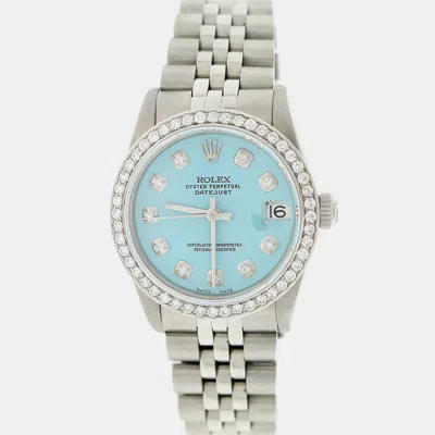Pre-owned Rolex Customised Blue Diamond Stainless Steel Datejust Automatic Women's Wristwatch 31mm