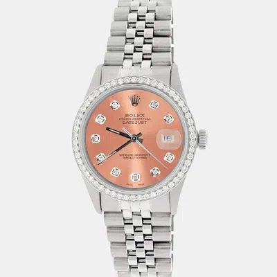 Pre-owned Rolex Customised Brown 1.1ct Diamond Stainless Steel Datejust Automatic Men's Wristwatch 36mm
